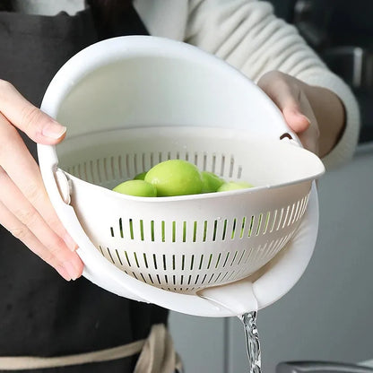 Kitchen Rotatable Double Drain Basket Fruits Vegetables Washing Storage Basket